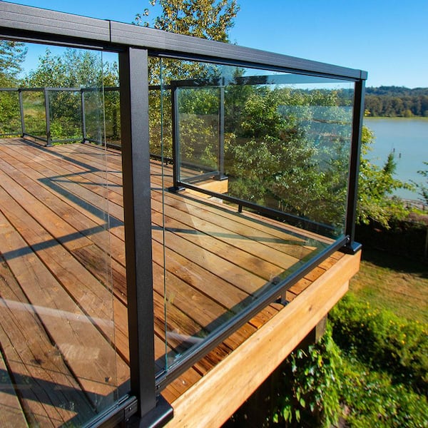 Peak Aluminum Railing 36-5/16 in. H x 48 in. W Aluminum Deck Railing Clear Tempered Glass Panel for 42 in. High System