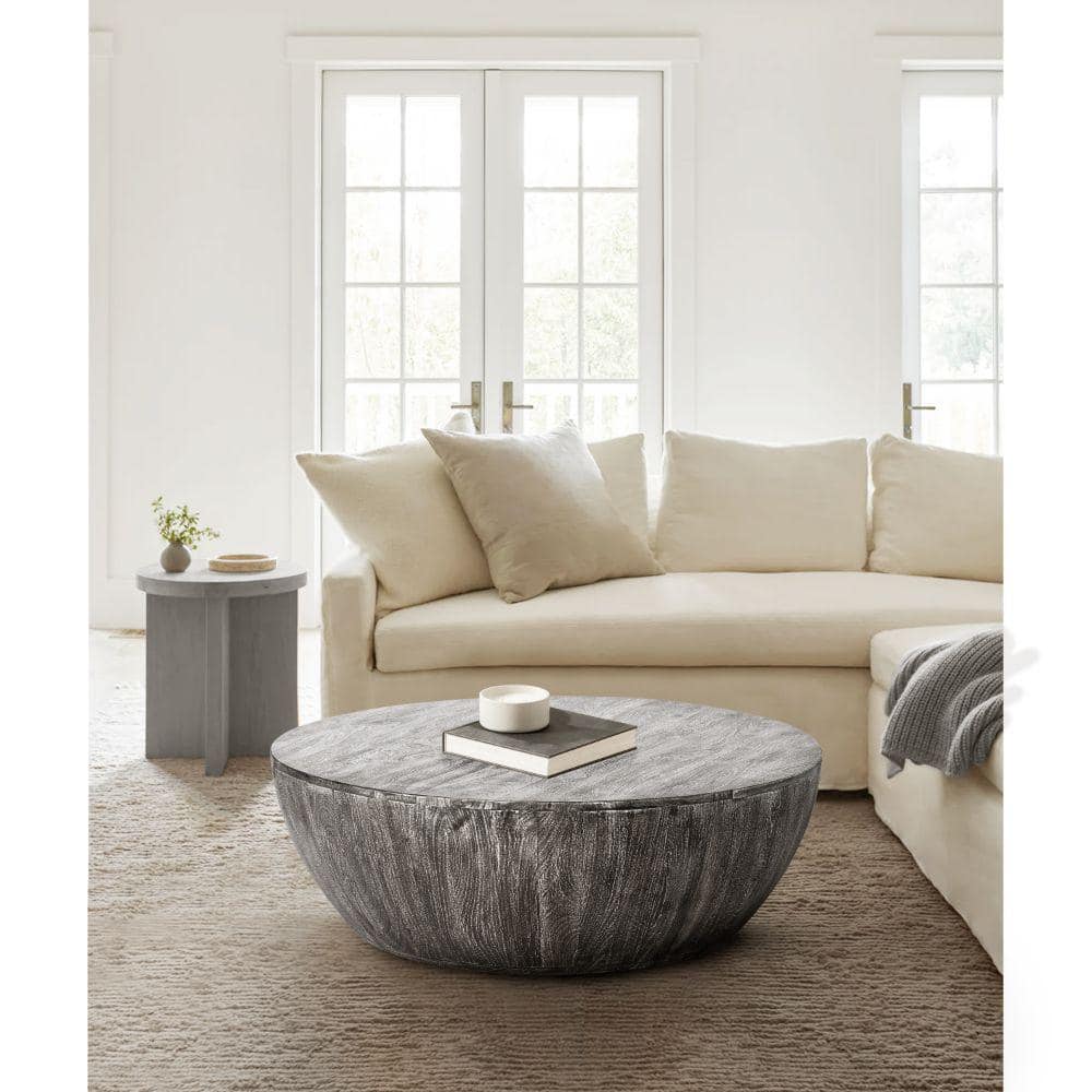 Arthur 36" Sandblasted Black Mango Wood Round Coffee Table
