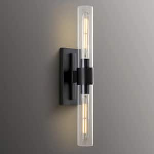 24.8 in. 2-Light Black Vanity Light with Clear Glass and Luxury Brass Base, Set of 1 Modern Vanity Light(Included Bulb)