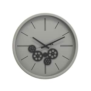 Modern Minimalist 18"D Light Grey Clock with Open Moving Gears