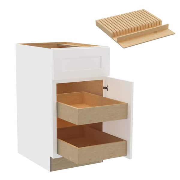 Home Decorators Collection Newport 18 in. W x 24 in. D x 34.5 in. H Assembled Plywood Base Kitchen Cabinet in Pacific White with 2ROT Knife Block R