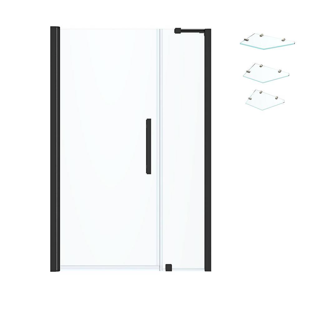 Pasadena 45'' W 72'' H Black Frameless Shower Kit with Shelves