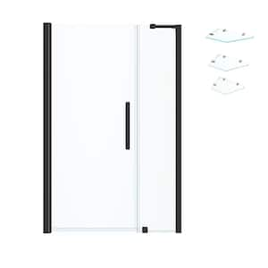 Pasadena 47-3/8 in. W x 72 in. H Pivot Frameless Shower Door in Black with Shelves