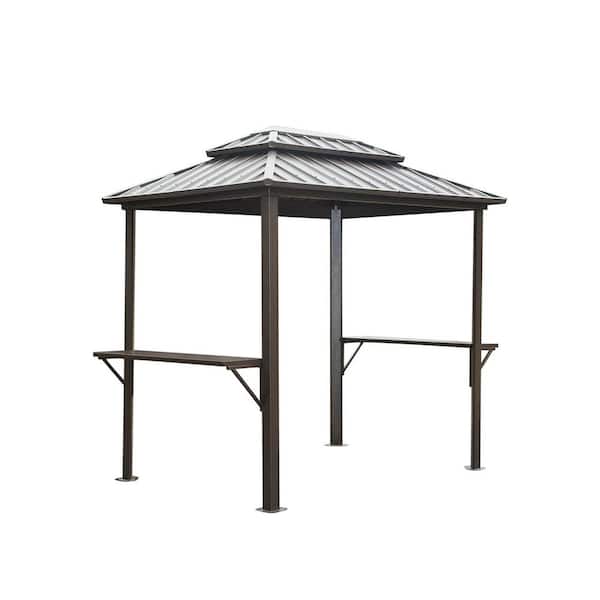 OLUMAT 8 ft. x 6 ft. Hardtop Gazebo Metal Gazebo with Galvanized Steel Double Roof Canopy, Curtain and Netting