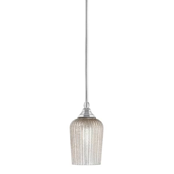 Unbranded Sparta 100-Watt 1-Light Chrome Shaded Pendant Light Mini Pendant with Silver Textured Glass and No Bulb Included