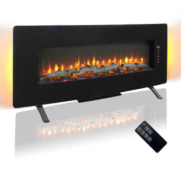 48 in. Wall Mount/Recessed LED Electric Fireplace with Overheat Protection, Temperature Adjustment in Black