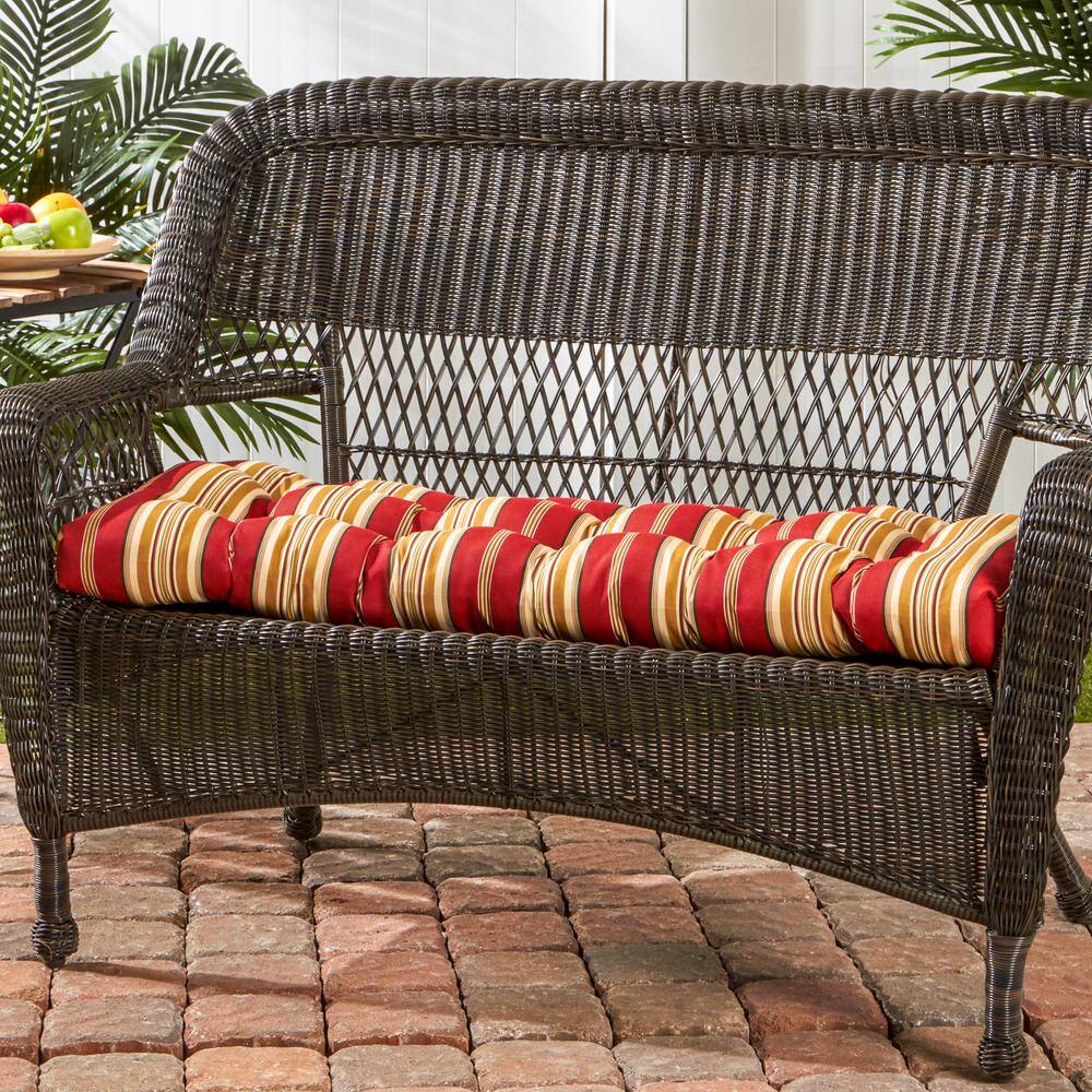 Roma Stripe Red Tufted Outdoor Bench Cushion 44" x 17"