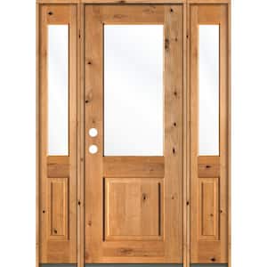 60 in. x 96 in. Rustic Knotty Alder Wood Clear Half-Lite Clear Stain Right Hand Single Prehung Front Door/Sidelites