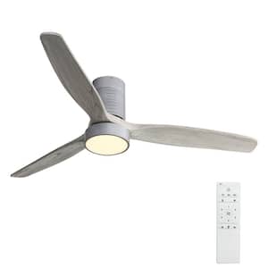 52 in. Integrated LED Ceiling Fan With Dimmable 6 Speed Remote Silver 3 Solid Wood Blade Reversible DC Motor