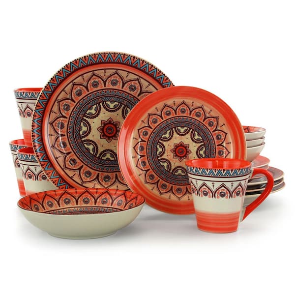 Zen Rust Mozaik 16 Piece Round Stoneware Dinnerware Service Set For 4