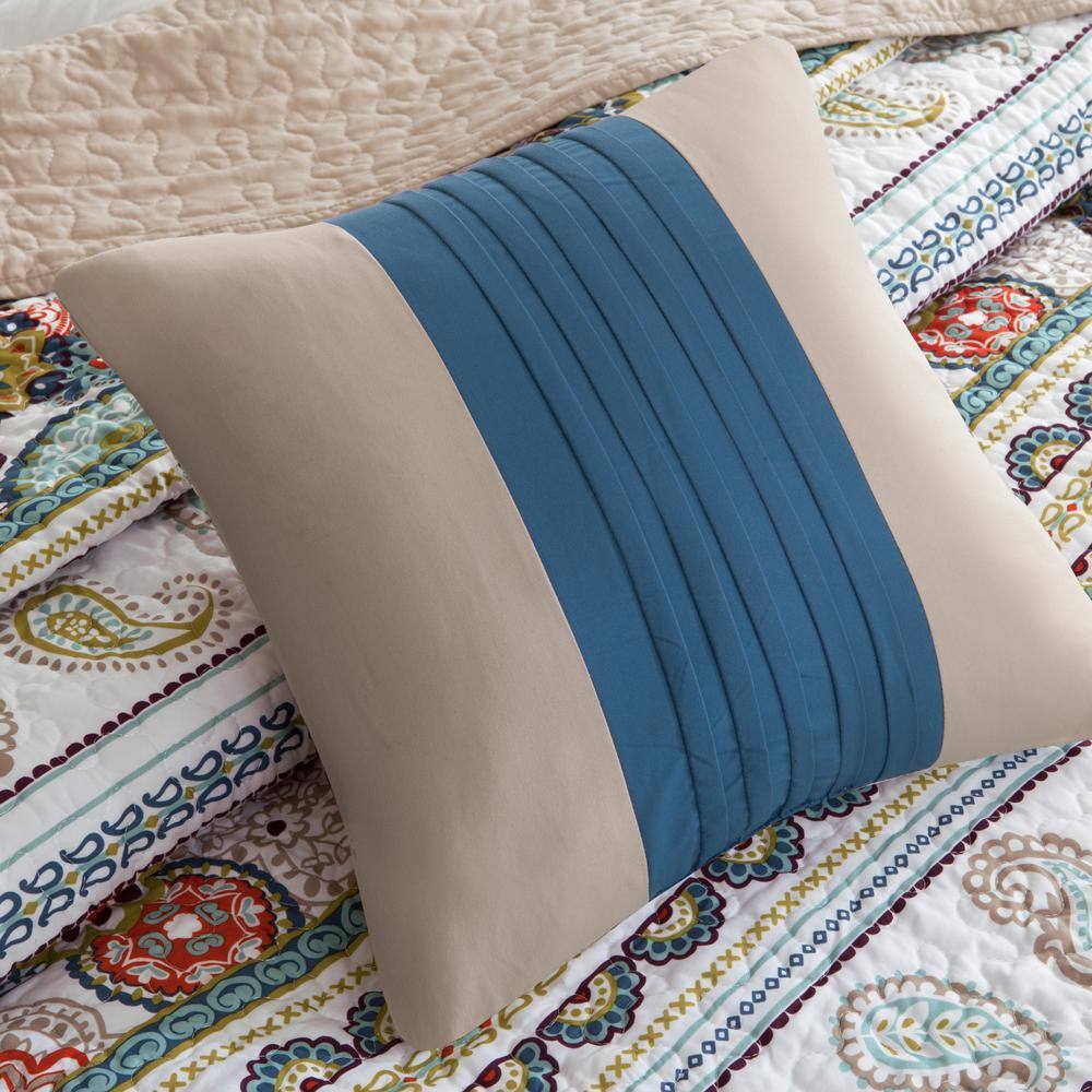 Blue Twin Reversible Microfiber Quilt Set with Decorative Pillows