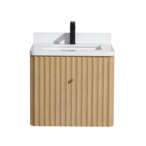 LaJolla 24 in. W x 21 in. D x 22 H Single Floating Bath Vanity in Oak with Engineered Quartz Top with White Basin