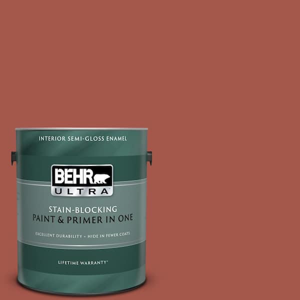 BEHR ULTRA 1 gal. #UL120-20 Cajun Red Semi-Gloss Enamel Interior Paint and Primer in One