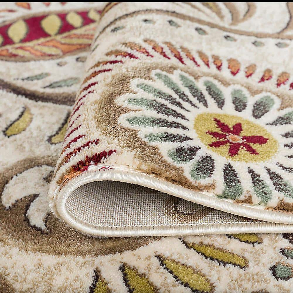 Ivory and Multicolor Synthetic Rectangular 2x3 Area Rug