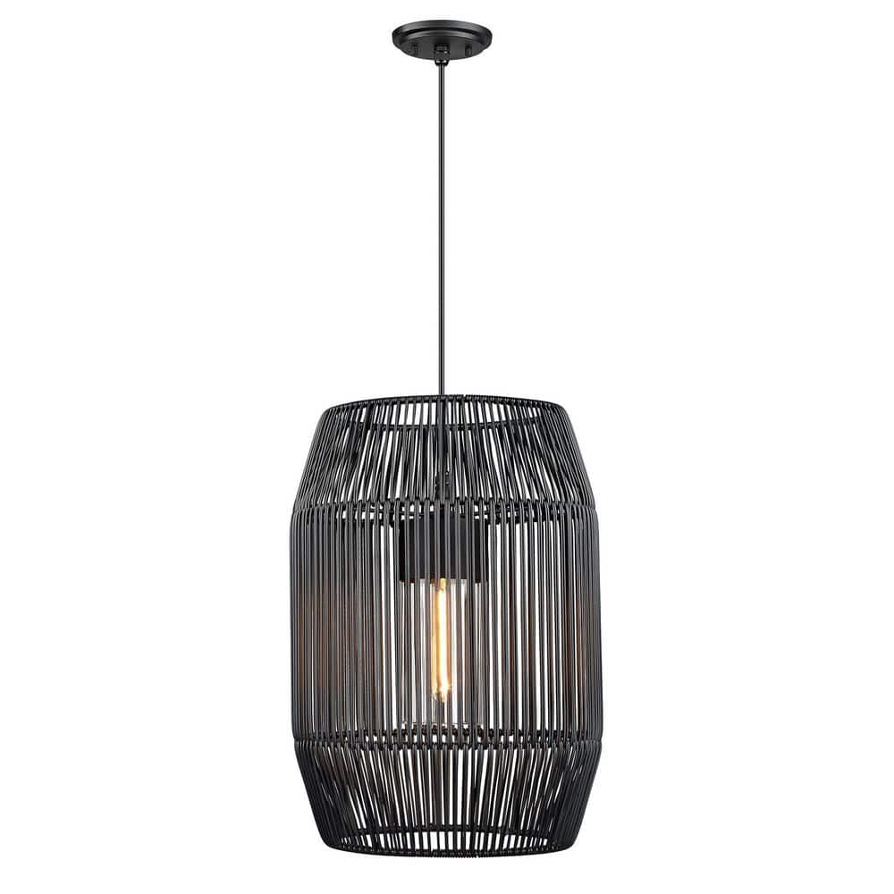 Seabrooke Black Composite Wicker and Glass Indoor/Outdoor Pendant Light