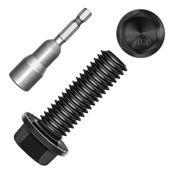 M10-1.5 x 30 mm Black Oxide Zinc Carbon Steel Flanged Hex Bolt Nut and Washer Set (10-Pack)
