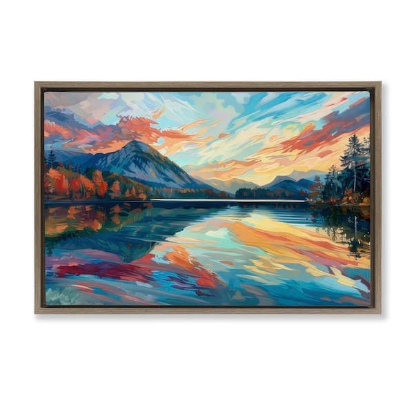 Stupell Industries Abstract Swirled Lake and Mountain by LSR Design Studio Brown Floater Frame Nature Graphic Art Print 21 in. x 31 in.