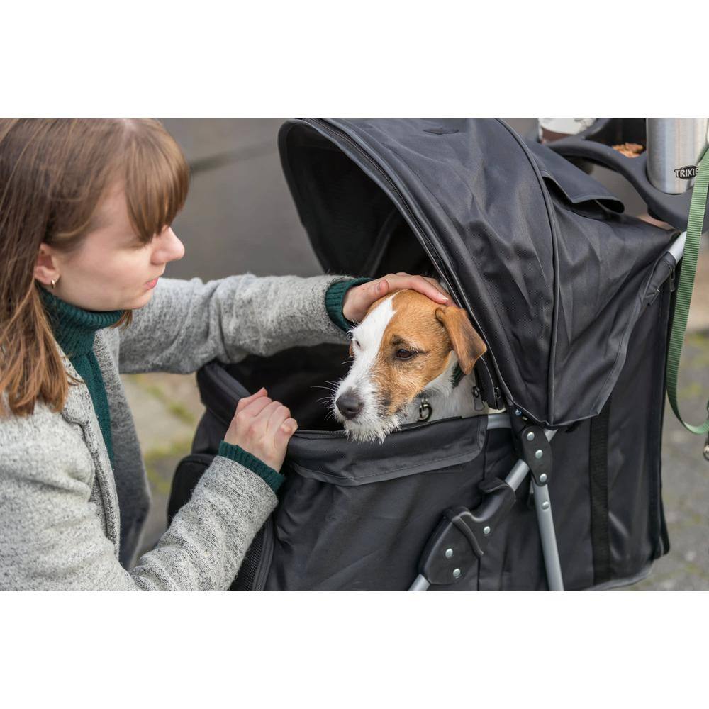 Black Foldable Pet Stroller with Weather Cover and Storage