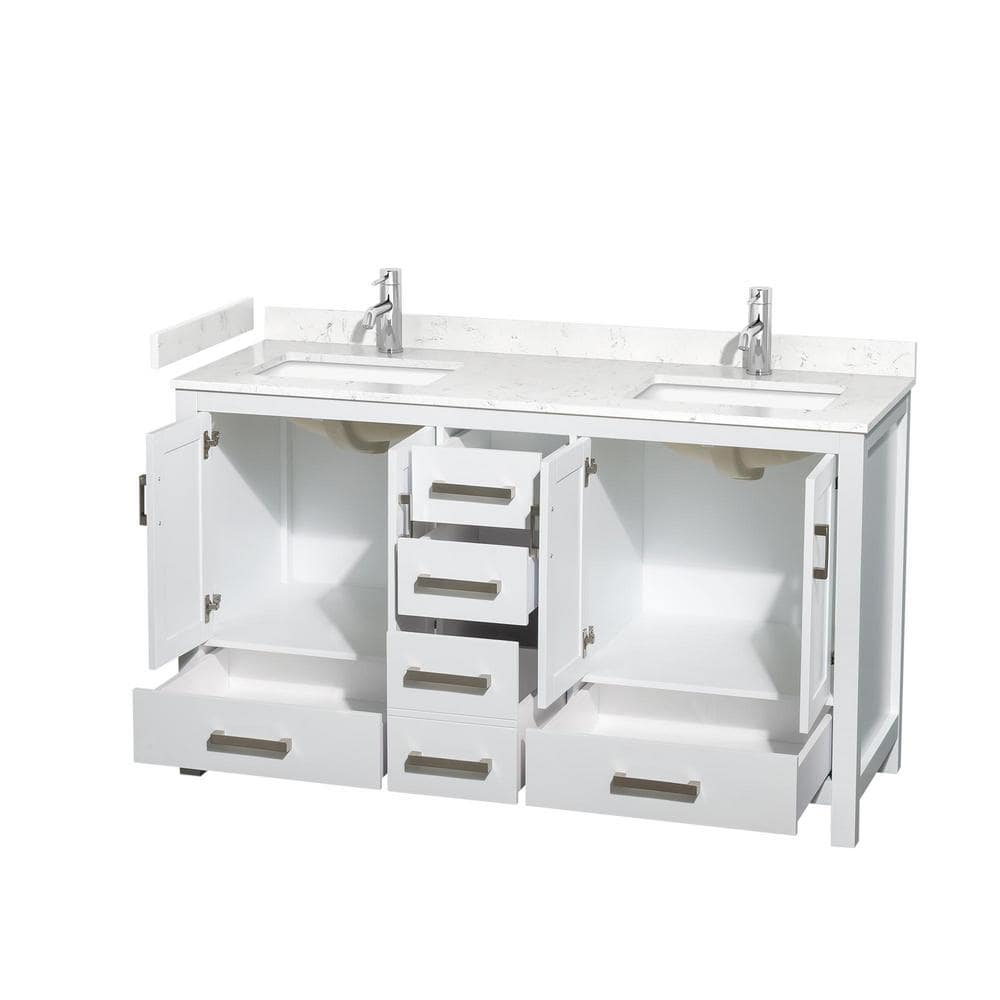Sheffield 60" White Freestanding Double Bathroom Vanity with Marble Top