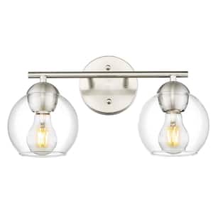 15.63 in. 2-Light Brushed Nickel Vanity Light with Clear Glass Shade