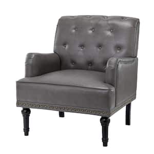 Venere Classic Grey Button-tufted Armchair with Turned Legs and Nailhead Trim