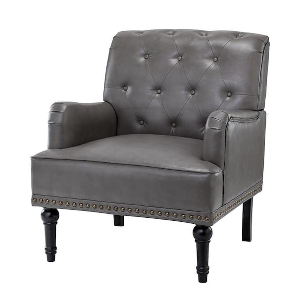 JAYDEN CREATION Venere Classic Grey Button-tufted Armchair with Turned Legs and Nailhead Trim