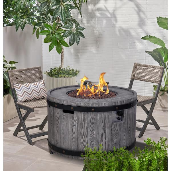 36 in. 50000 BTU Terrafab Propane Smokeless Fire Pit Table with Weather Resistant Cover and Lava Rocks, Grey