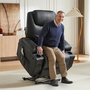 Bestier 35 inch W Black Power Lift Recliner Chair with 8-Point Massage and Heating, Pillow and Side Pockets