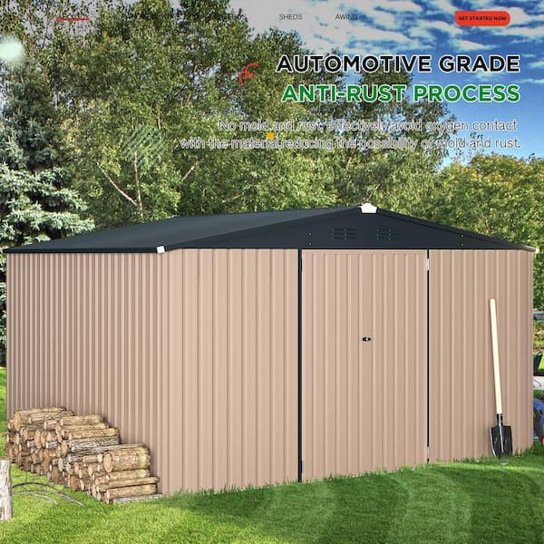 AECOJOY 12 ft. W x 10 ft. D Metal Shed with Double Lockable Door
