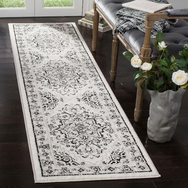 Skyler Gray/Ivory 2 ft. x 12 ft. Floral Border Runner Rug
