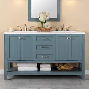 Northwind 60 in. W x 19 in. D x 35 in. H Double Sink Freestanding Bath Vanity in Sage with White Cultured Marble Top