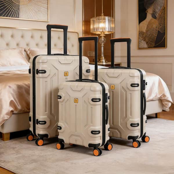 HIKOLAYAE 3 Piece Beige ABS Unbreakable Hardside Spinner Luggage