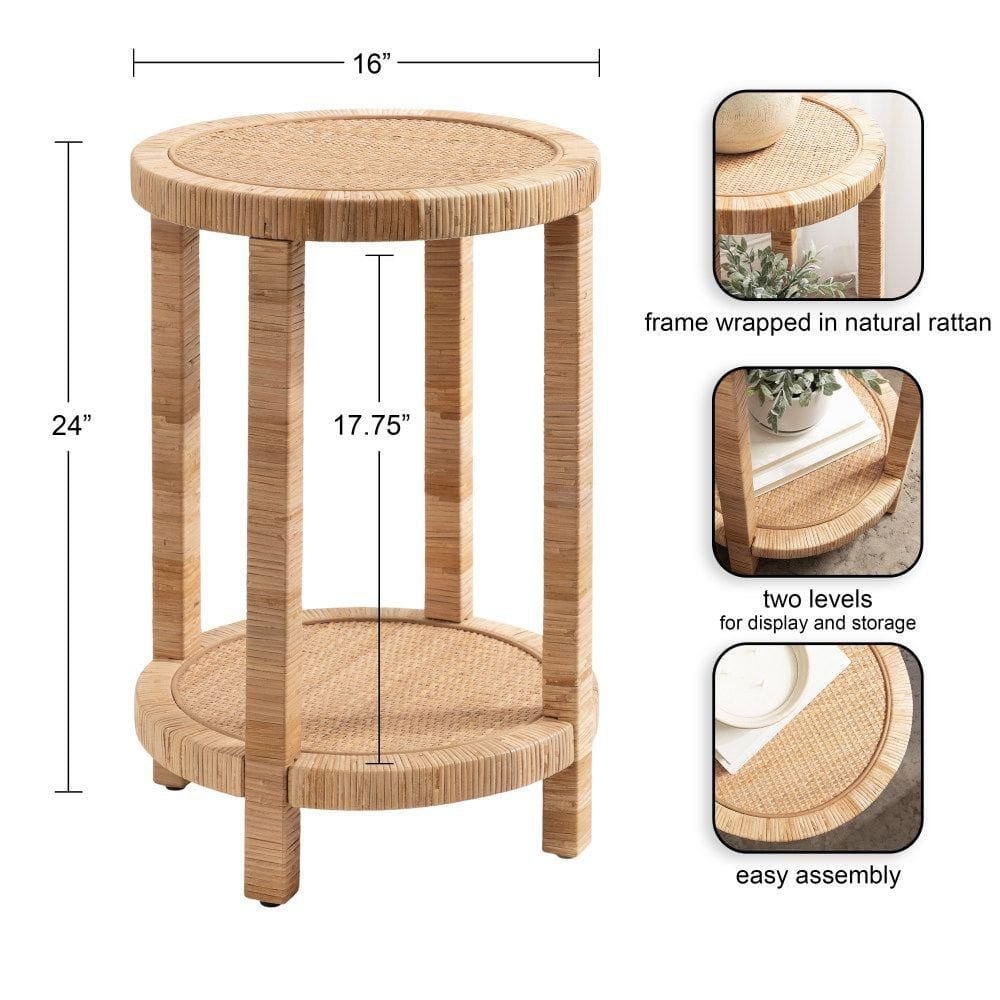 Rafina 16 in. Natural Round MDF End Table - thumbnail 4