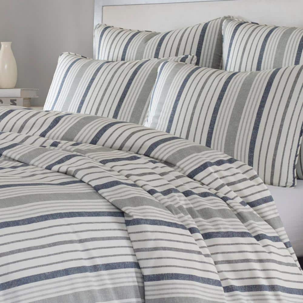Slate Blue and Gray Cotton King Duvet Cover Set