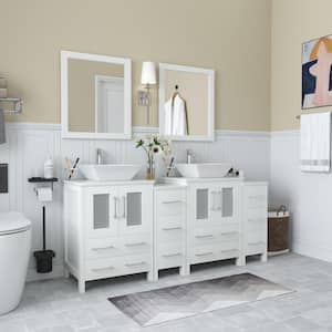 Ravenna 72 in. W Bathroom Vanity in White with Double Basin in White Engineered Marble Top and Mirror