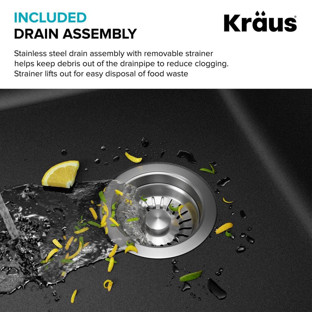 33-Inch Black Granite Double Bowl Drop-In Kitchen Sink