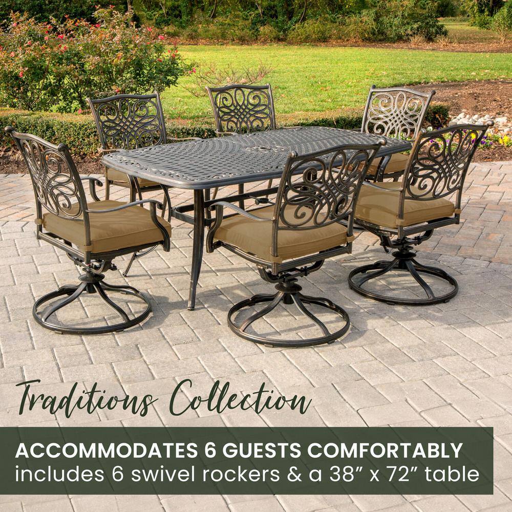 Bronze 7-Piece Outdoor Dining Set with Beige Cushions