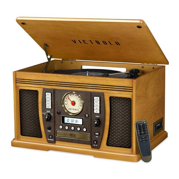 Victrola 7-in-1 Bluetooth Wooden Music Center in Oak