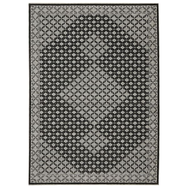 10 ft. x 13 ft. Black and Gray Diamond Area Rug with Fringe
