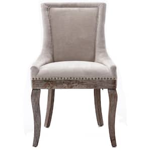 Beige Ultra Side Dining Chair Thickened Fabric Chairs with Neutrally Toned Solid Wood Legs， Bronze Nail Head(Set of 2)