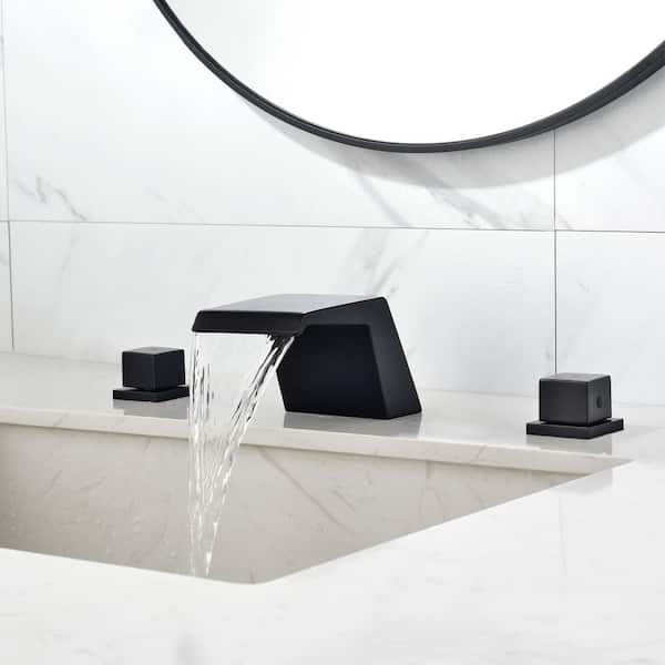 8 in. Widespread Double Handle Bathroom Faucet with Built-in Cartridges and Water Supply Hoses in Matte Black