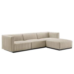 Conjure 109.5 in. W Channel Tufted Upholstered Fabric 4-Piece Reversible Sectional Sofa in Black Beige