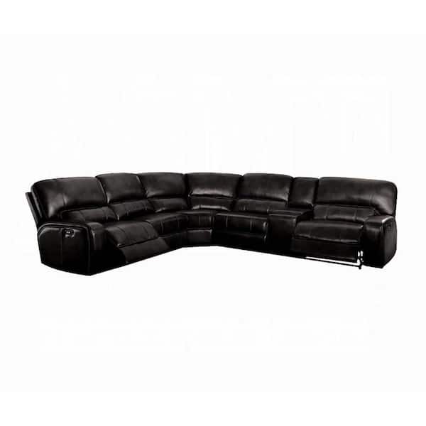 Saley 117 in. Round Arm Faux Leather L-Shaped Power Motion Sectional Sofa in. Black