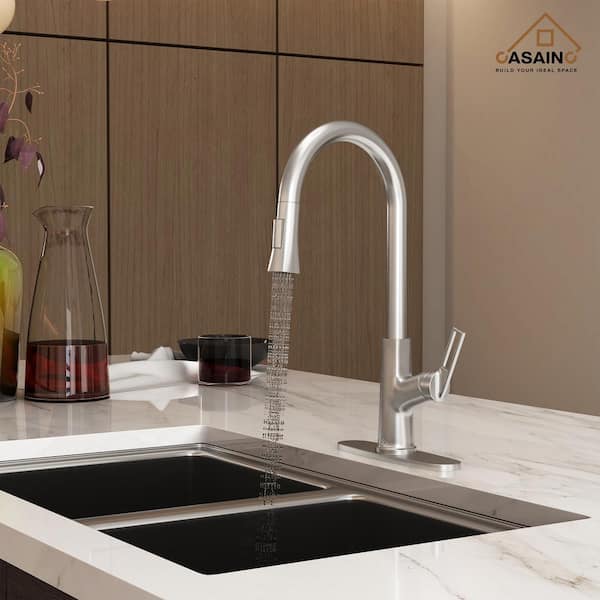 Single Handle Pull-Down Sprayer Kitchen Faucet with Advanced Spray, Pull Out Spray Wand, Deckplate in Brushed Nickel