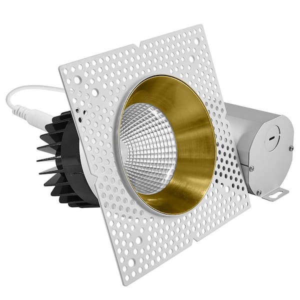 4 in. Integrated LED Trimless Recessed Light with Brass Trim, 25W, 2000LM, 5CCT, 38°, Dimmable, CRI90, ETL White + Brass