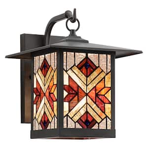 Alesun 1-Light Oil Rubbed Bronze Outdoor Stained Glass Wall Lantern Sconce