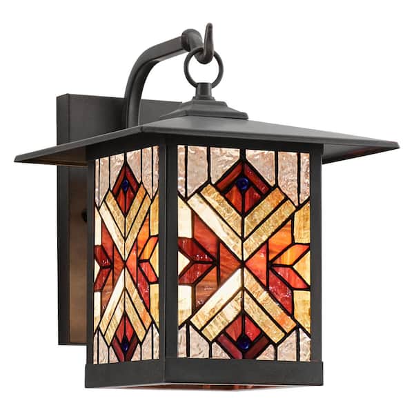 River of Goods Alesun 1-Light Oil Rubbed Bronze Outdoor Stained Glass Wall Lantern Sconce