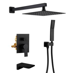 Gamble 1-Spray Patterns 10 in. Wall Mount Rainfall Dual Shower Heads with Tub Faucet Anti-Microbial Nozzles in Black