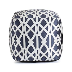 Sark Blue 18 in. x 18 in. x 18 in. Blue and Ivory Pouf