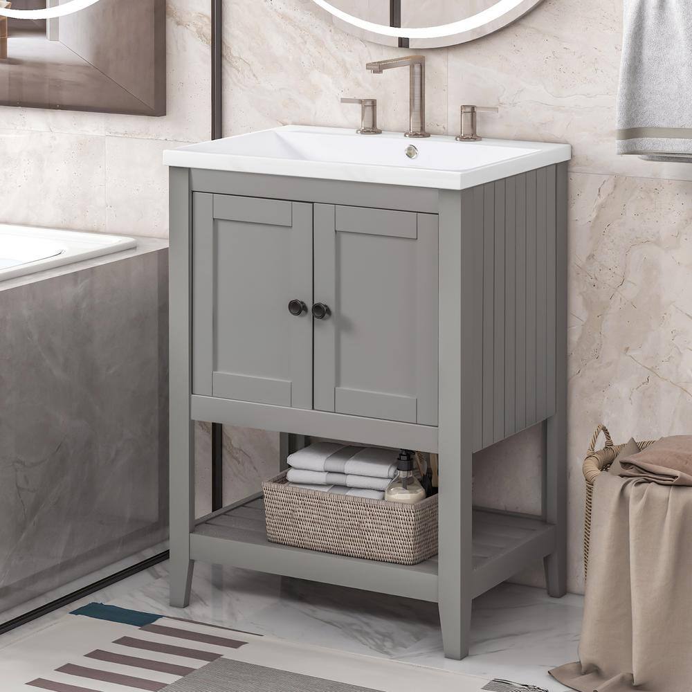 Magic Home 30 in. x 18 in. Bathroom Vanity Organizer Combo Storage Cabinet  Set with Undermount Sink, White SLX-LMP18001-L - The Home Depot